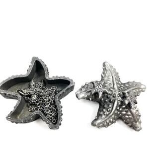 Vintage Torino Pewter Starfish Trinket Box Style Jewelry Brooch Necklace Earring